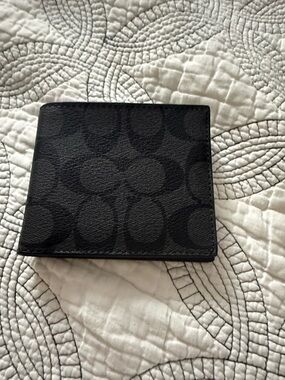 Coach Men's Black Signature Canvas Bi-Fold Wallet